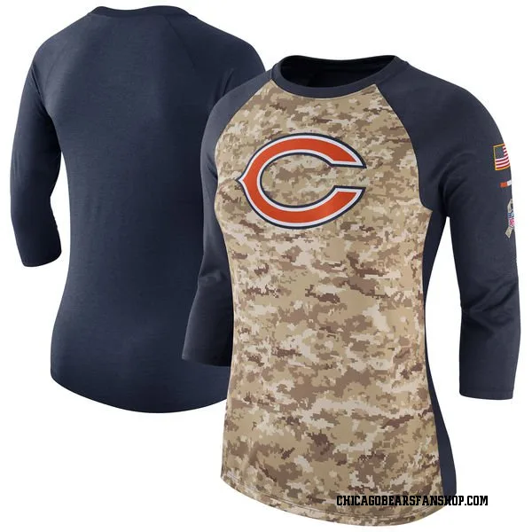 Women's Chicago Bears Legend Camo /Navy Salute to Service 2017 Three-Quarter Raglan Sleeve T-Shirt